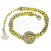 Oro Laminado Fancy Bracelet, Gold Filled Style Miami Cuban Design, with White Micro Pave, Polished, Golden Finish, 03.403.0001.07 (05 MM Thickness, 7 Inches Length)