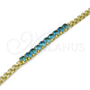Oro Laminado Fancy Bracelet, Gold Filled Style Bismark Design, with Turquoise Cubic Zirconia, Polished, Golden Finish, 03.213.0173.08 (04 MM Thickness, 8 Inches Length)