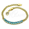 Oro Laminado Fancy Bracelet, Gold Filled Style Bismark Design, with Turquoise Cubic Zirconia, Polished, Golden Finish, 03.213.0173.08 (04 MM Thickness, 8 Inches Length)