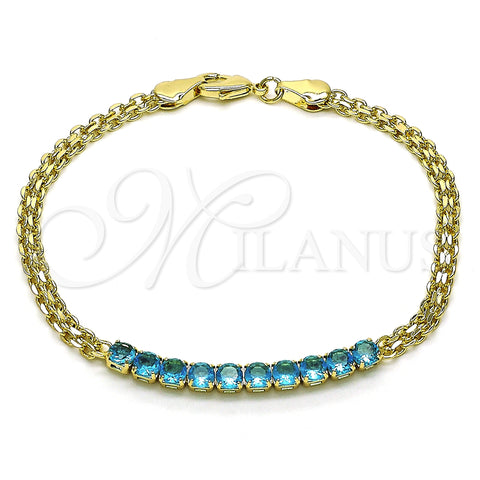 Oro Laminado Fancy Bracelet, Gold Filled Style Bismark Design, with Turquoise Cubic Zirconia, Polished, Golden Finish, 03.213.0173.08 (04 MM Thickness, 8 Inches Length)