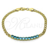 Oro Laminado Fancy Bracelet, Gold Filled Style Bismark Design, with Turquoise Cubic Zirconia, Polished, Golden Finish, 03.213.0173.08 (04 MM Thickness, 8 Inches Length)