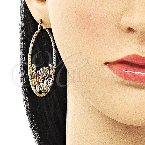 Gold Filled Hoop Earrings — Large Hoop Nameplate and Love Design with White — alternate product view — SKU 150300 | Oro Laminado aretes de aro — Large Hoop Nameplate and Love diseño with blanco — SKU 150300