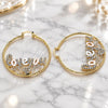 Oro Laminado Large Hoop, Gold Filled Style Nameplate and Love Design, with White Crystal, Diamond Cutting Finish, Tricolor, 02.120.0001.50