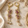 Oro Laminado Long Earring, Gold Filled Style Box and Elephant Design, with Ruby and Black Micro Pave, Polished, Golden Finish, 02.316.0080