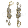 Oro Laminado Long Earring, Gold Filled Style Box and Elephant Design, with White and Black Micro Pave, Polished, Golden Finish, 02.316.0080.1