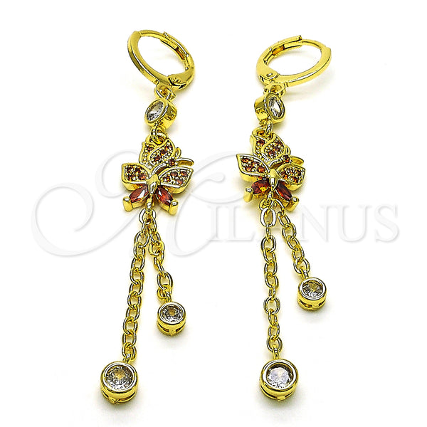 Gold Filled Ring — Long Earring Rolo and Butterfly Design with Garnet — main product view — SKU 150317 | Oro Laminado anillo — Long Earring Rolo and Butterfly diseño with Garnet — SKU 150317