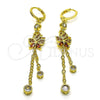 Oro Laminado Long Earring, Gold Filled Style Rolo and Butterfly Design, with Garnet Micro Pave and Garnet Cubic Zirconia, Polished, Golden Finish, 02.316.0083