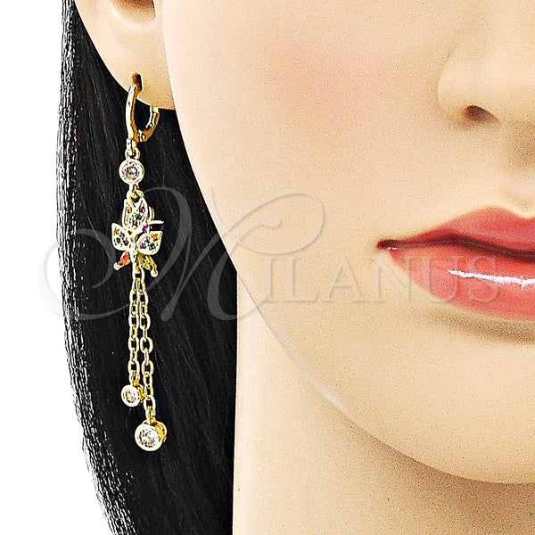 Gold Filled Ring — Long Earring Rolo and Butterfly Design with Multicolor — alternate product view — SKU 150318 | Oro Laminado anillo — Long Earring Rolo and Butterfly diseño with Multicolor — SKU 150318