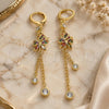 Oro Laminado Long Earring, Gold Filled Style Rolo and Butterfly Design, with Multicolor Micro Pave and Multicolor Cubic Zirconia, Polished, Golden Finish, 02.316.0083.1