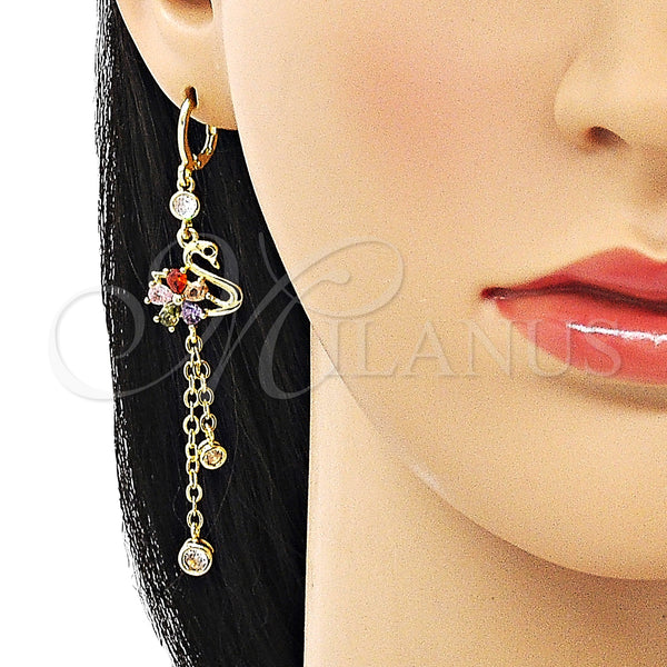 Gold Filled Ring — Long Earring Rolo and Swan Design with Black — alternate product view — SKU 150319 | Oro Laminado anillo — Long Earring Rolo and Swan diseño with negro — SKU 150319