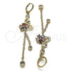 Oro Laminado Long Earring, Gold Filled Style Rolo and Swan Design, with Black Micro Pave and Multicolor Cubic Zirconia, Polished, Golden Finish, 02.316.0084