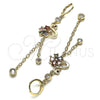 Oro Laminado Long Earring, Gold Filled Style Rolo and Swan Design, with Black Micro Pave and Multicolor Cubic Zirconia, Polished, Golden Finish, 02.316.0084