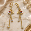Oro Laminado Long Earring, Gold Filled Style Rolo and Swan Design, with Black Micro Pave and Multicolor Cubic Zirconia, Polished, Golden Finish, 02.316.0084