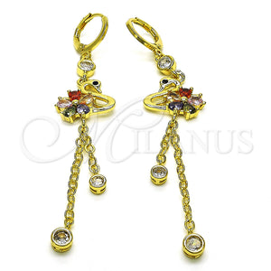 Gold Filled Ring — Long Earring Rolo and Swan Design with Black — main product view — SKU 150319 | Oro Laminado anillo — Long Earring Rolo and Swan diseño with negro — SKU 150319