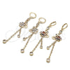 Oro Laminado Long Earring, Gold Filled Style Rolo and Swan Design, with Black Micro Pave and Multicolor Cubic Zirconia, Polished, Golden Finish, 02.316.0084