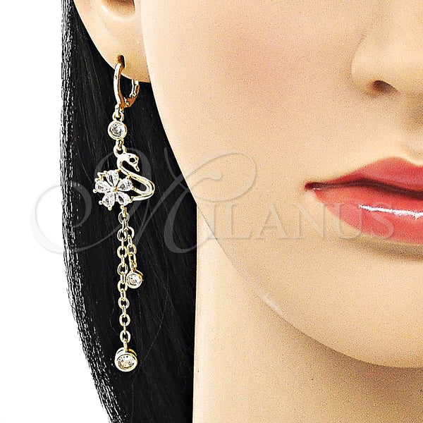 Gold Filled Ring — Long Earring Rolo and Swan Design with Black — alternate product view — SKU 150320 | Oro Laminado anillo — Long Earring Rolo and Swan diseño with negro — SKU 150320