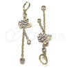 Oro Laminado Long Earring, Gold Filled Style Rolo and Swan Design, with Black Micro Pave and White Cubic Zirconia, Polished, Golden Finish, 02.316.0084.1
