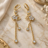 Oro Laminado Long Earring, Gold Filled Style Rolo and Swan Design, with Black Micro Pave and White Cubic Zirconia, Polished, Golden Finish, 02.316.0084.1