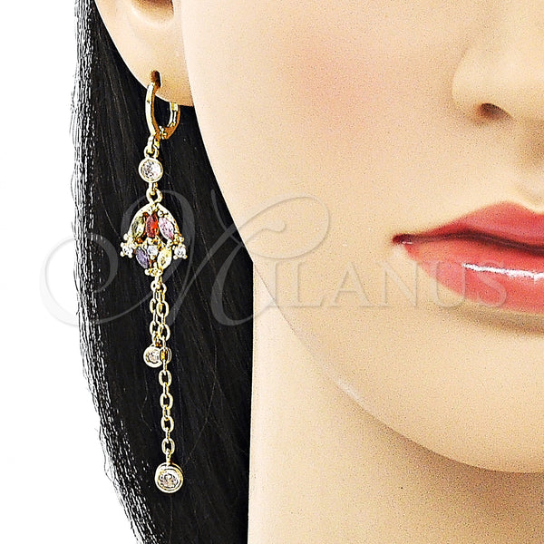 Gold Filled Ring — Long Earring Rolo and Frog Design with Multicolor — alternate product view — SKU 150321 | Oro Laminado anillo — Long Earring Rolo and Frog diseño with Multicolor — SKU 150321