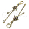 Oro Laminado Long Earring, Gold Filled Style Rolo and Frog Design, with Multicolor and White Cubic Zirconia, Polished, Golden Finish, 02.316.0085