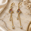 Oro Laminado Long Earring, Gold Filled Style Rolo and Frog Design, with Multicolor and White Cubic Zirconia, Polished, Golden Finish, 02.316.0085