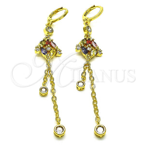 Gold Filled Ring — Long Earring Rolo and Frog Design with Multicolor — main product view — SKU 150321 | Oro Laminado anillo — Long Earring Rolo and Frog diseño with Multicolor — SKU 150321
