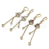 Oro Laminado Long Earring, Gold Filled Style Rolo and Frog Design, with Multicolor and White Cubic Zirconia, Polished, Golden Finish, 02.316.0085