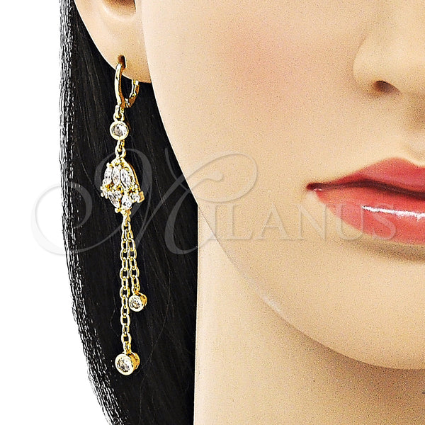 Gold Filled Ring — Long Earring Rolo and Frog Design with White — alternate product view — SKU 150322 | Oro Laminado anillo — Long Earring Rolo and Frog diseño with blanco — SKU 150322