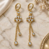 Oro Laminado Long Earring, Gold Filled Style Rolo and Frog Design, with White Cubic Zirconia, Polished, Golden Finish, 02.316.0085.1