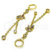 Oro Laminado Long Earring, Gold Filled Style Rolo and Leaf Design, with Multicolor and White Cubic Zirconia, Polished, Golden Finish, 02.316.0086