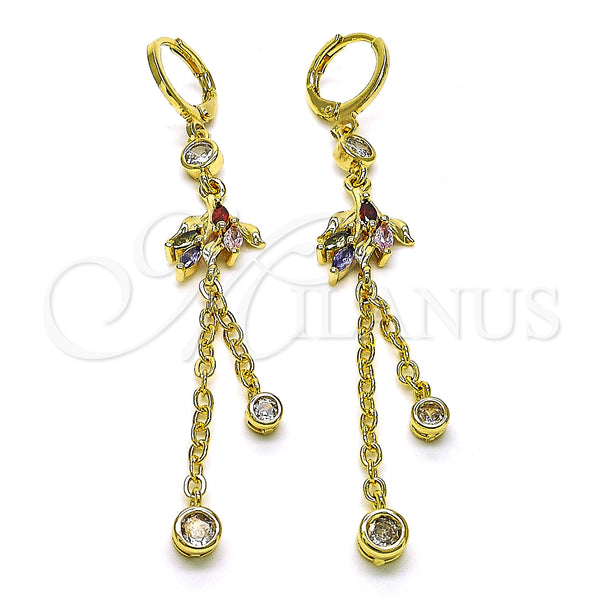 Gold Filled Ring — Long Earring Rolo and Leaf Design with Multicolor — main product view — SKU 150323 | Oro Laminado anillo — Long Earring Rolo and Leaf diseño with Multicolor — SKU 150323