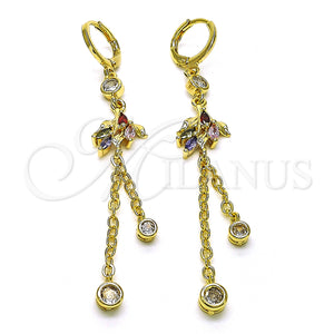 Gold Filled Ring — Long Earring Rolo and Leaf Design with Multicolor — main product view — SKU 150323 | Oro Laminado anillo — Long Earring Rolo and Leaf diseño with Multicolor — SKU 150323