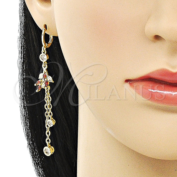 Gold Filled Ring — Long Earring Rolo and Leaf Design with Garnet — alternate product view — SKU 150324 | Oro Laminado anillo — Long Earring Rolo and Leaf diseño with Garnet — SKU 150324