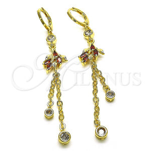 Gold Filled Ring — Long Earring Rolo and Leaf Design with Garnet — main product view — SKU 150324 | Oro Laminado anillo — Long Earring Rolo and Leaf diseño with Garnet — SKU 150324