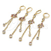 Oro Laminado Long Earring, Gold Filled Style Rolo and Leaf Design, with Garnet and White Cubic Zirconia, Polished, Golden Finish, 02.316.0086.1