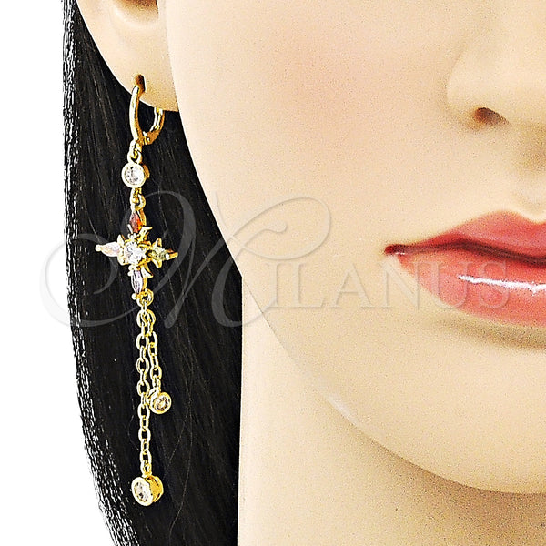Gold Filled Ring — Long Earring Rolo and Cross Design with Multicolor — alternate product view — SKU 150325 | Oro Laminado anillo — Long Earring Rolo and cruz diseño with Multicolor — SKU 150325