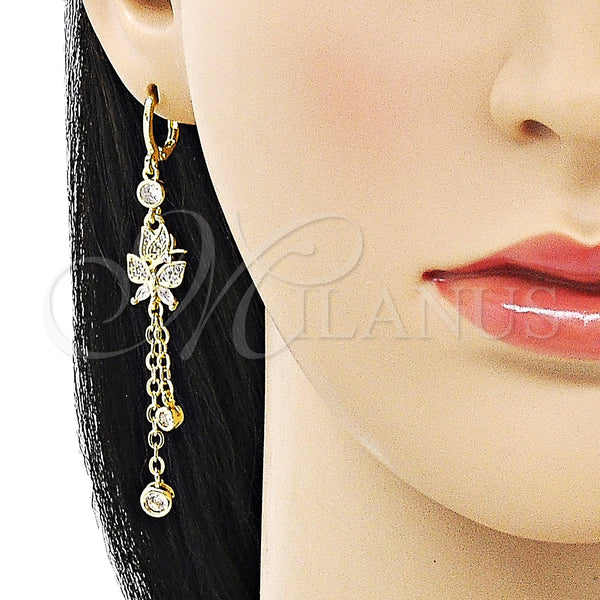 Gold Filled Ring — Long Earring Rolo and Butterfly Design with White — alternate product view — SKU 150326 | Oro Laminado anillo — Long Earring Rolo and Butterfly diseño with blanco — SKU 150326
