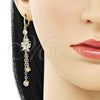 Oro Laminado Long Earring, Gold Filled Style Rolo and Butterfly Design, with White Micro Pave and White Cubic Zirconia, Polished, Golden Finish, 02.316.0083.2