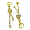Oro Laminado Long Earring, Gold Filled Style Rolo and Butterfly Design, with White Micro Pave and White Cubic Zirconia, Polished, Golden Finish, 02.316.0083.2