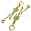 Oro Laminado Long Earring, Gold Filled Style Rolo and Butterfly Design, with White Micro Pave and White Cubic Zirconia, Polished, Golden Finish, 02.316.0083.2