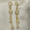Oro Laminado Long Earring, Gold Filled Style Rolo and Butterfly Design, with White Micro Pave and White Cubic Zirconia, Polished, Golden Finish, 02.316.0083.2