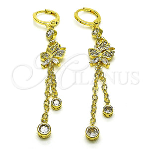 Gold Filled Ring — Long Earring Rolo and Butterfly Design with White — main product view — SKU 150326 | Oro Laminado anillo — Long Earring Rolo and Butterfly diseño with blanco — SKU 150326