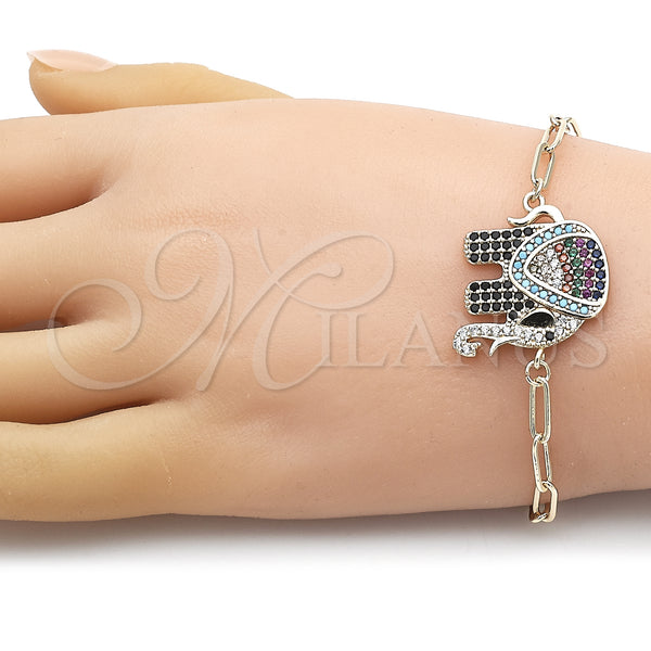 Gold Filled Bracelet — Fancy Bracelet Paperclip and Elephant Design with Multicolor — alternate product view — SKU 150327 | Oro Laminado brazalete — elegante Bracelet Paperclip and Elephant diseño with Multicolor — SKU 150327