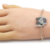 Oro Laminado Fancy Bracelet, Gold Filled Style Paperclip and Elephant Design, with Multicolor Micro Pave, Polished, Golden Finish, 03.316.0078.07 (04 MM Thickness, 7 Inches Length)