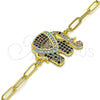Oro Laminado Fancy Bracelet, Gold Filled Style Paperclip and Elephant Design, with Multicolor Micro Pave, Polished, Golden Finish, 03.316.0078.07 (04 MM Thickness, 7 Inches Length)