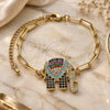 Oro Laminado Fancy Bracelet, Gold Filled Style Paperclip and Elephant Design, with Multicolor Micro Pave, Polished, Golden Finish, 03.316.0078.07 (04 MM Thickness, 7 Inches Length)