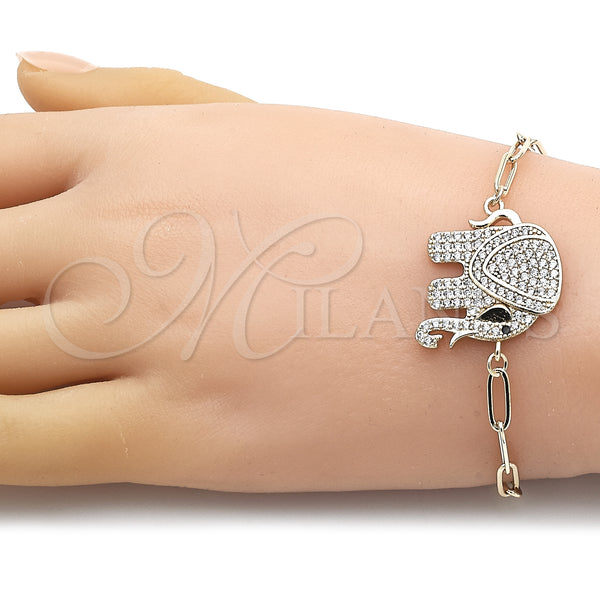 Gold Filled Bracelet — Fancy Bracelet Paperclip and Elephant Design with White — alternate product view — SKU 150328 | Oro Laminado brazalete — elegante Bracelet Paperclip and Elephant diseño with blanco — SKU 150328