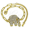 Oro Laminado Fancy Bracelet, Gold Filled Style Paperclip and Elephant Design, with White and Black Micro Pave, Polished, Golden Finish, 03.316.0078.1.07 (04 MM Thickness, 7 Inches Length)
