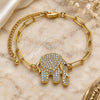 Oro Laminado Fancy Bracelet, Gold Filled Style Paperclip and Elephant Design, with White and Black Micro Pave, Polished, Golden Finish, 03.316.0078.1.07 (04 MM Thickness, 7 Inches Length)