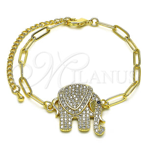 Gold Filled Bracelet — Fancy Bracelet Paperclip and Elephant Design with White — main product view — SKU 150328 | Oro Laminado brazalete — elegante Bracelet Paperclip and Elephant diseño with blanco — SKU 150328